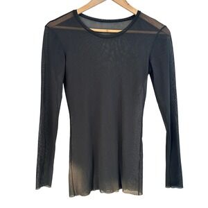 Only Hearts Sheer Mesh Long Sleeve Crew Neck Layering Top M/L Gray Slim Fit Y2K
